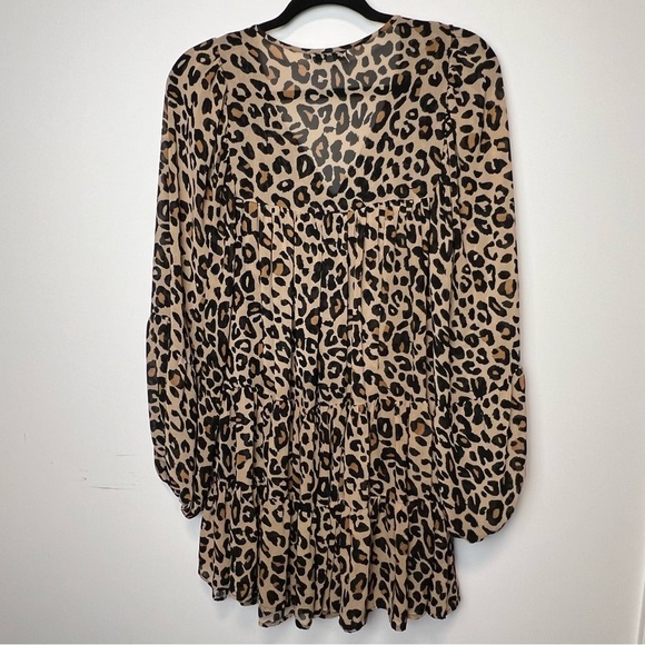 Crescent Leopard Print Smocked Peasant Dress Tunic - Size Small - Picture 5 of 9